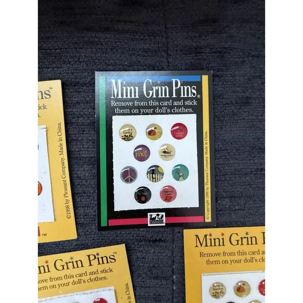 5 New Vintage Pleasant Company American Girl Doll Mini Grin Pins Stickers